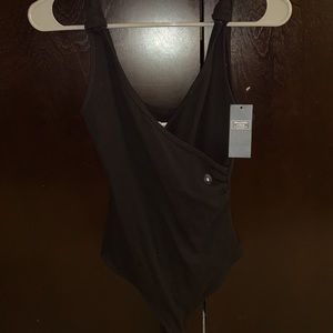 Black Sleeveless Wrap Bodysuit